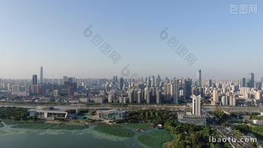 航拍湖北武汉汉江城市高楼